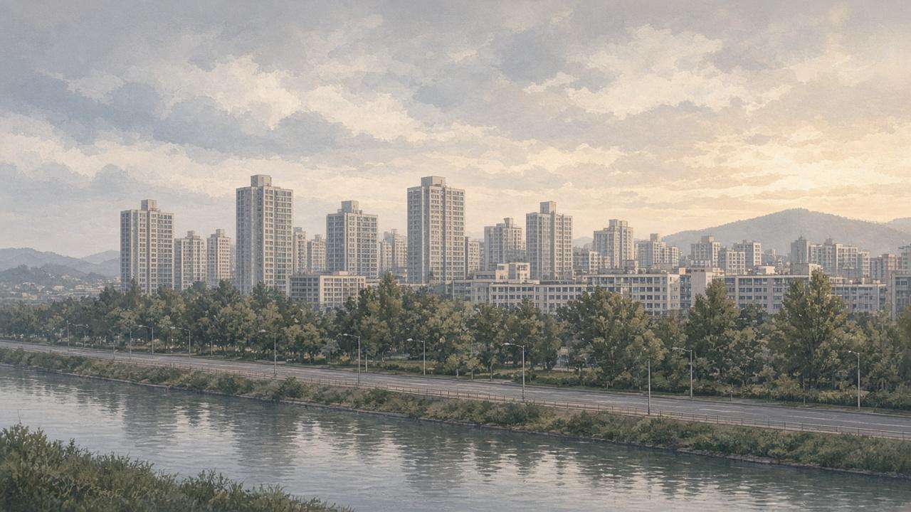 덕은지구 매물 정리용 편집 이미지. 실제 단지 사진이 아닌 생성 이미지입니다.