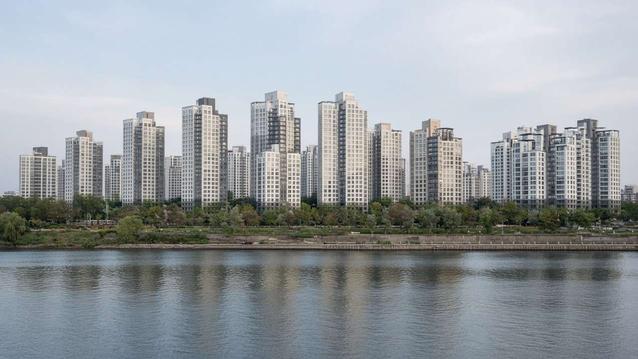 덕은지구 한강변 주거단지 분위기의 편집용 생성 이미지