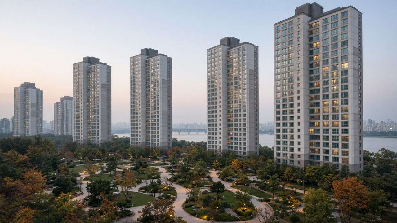 가을 저녁 주거 단지를 떠올린 편집용 이미지