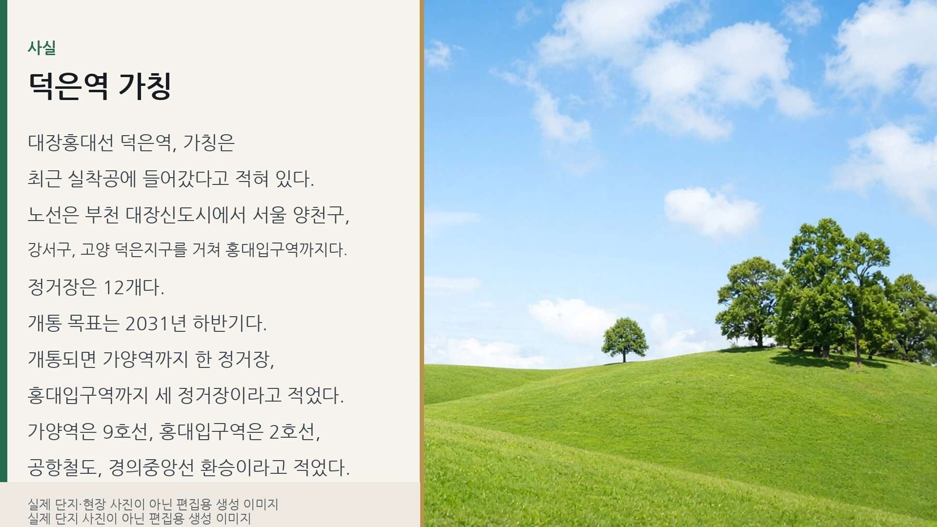 덕은지구 뉴스 슬라이드. 편집용 생성 이미지